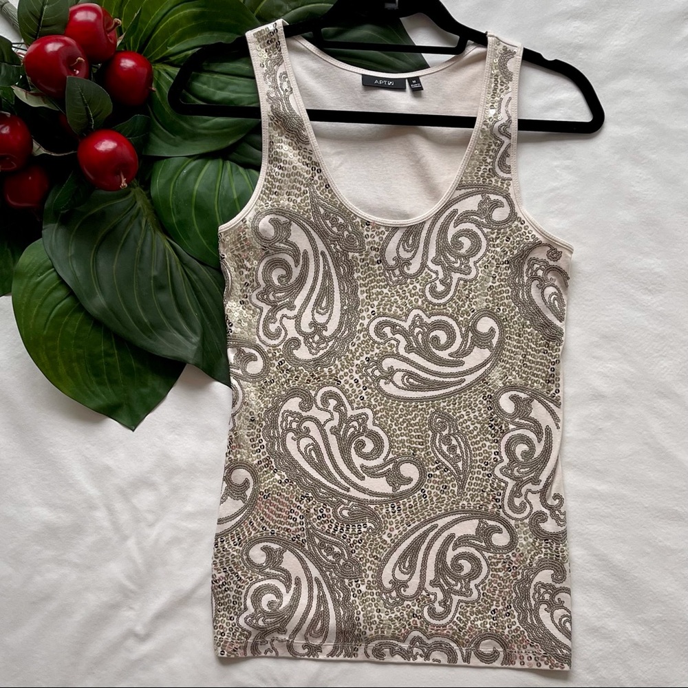 Apt. 9 Scoop Neck Sequin Fabric Tank Top Ivory & Silver M (Women’s)